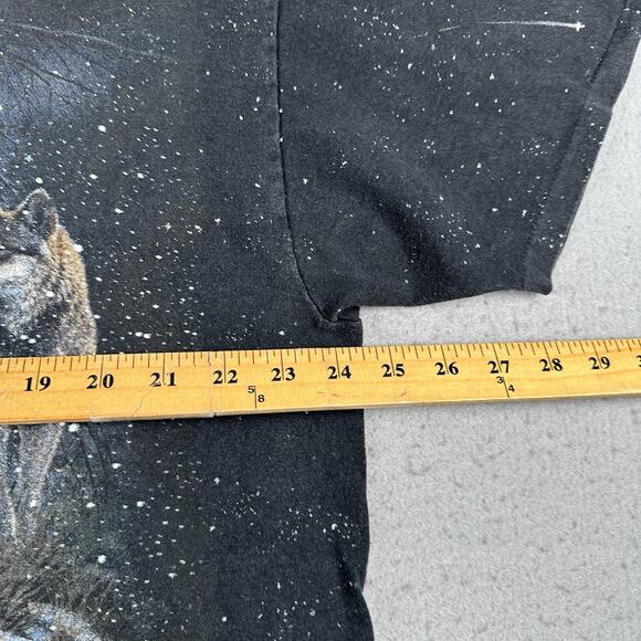 Vtg‎ 90s 3D Emblem Wolf T-Shirt Men’s XL Black AOP Short Sleeve Winter Galaxy - Picture 13 of 16